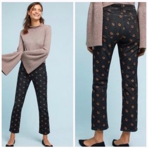 Anthro Pilcro Straight Leg Crop Flower Jeans Black